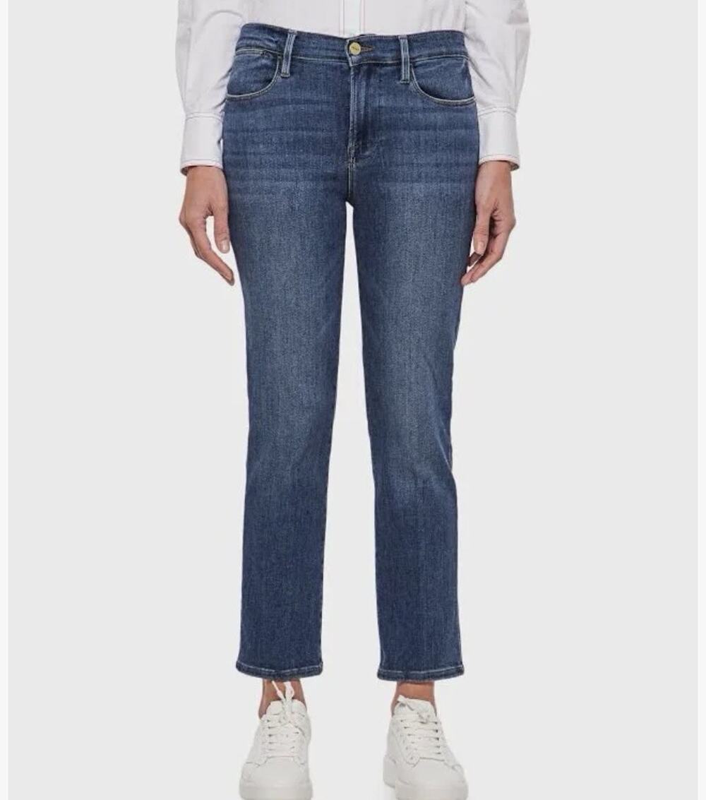 FRAME Le High Straight High Rise Medium Wash Straight Jeans Blue Size 28